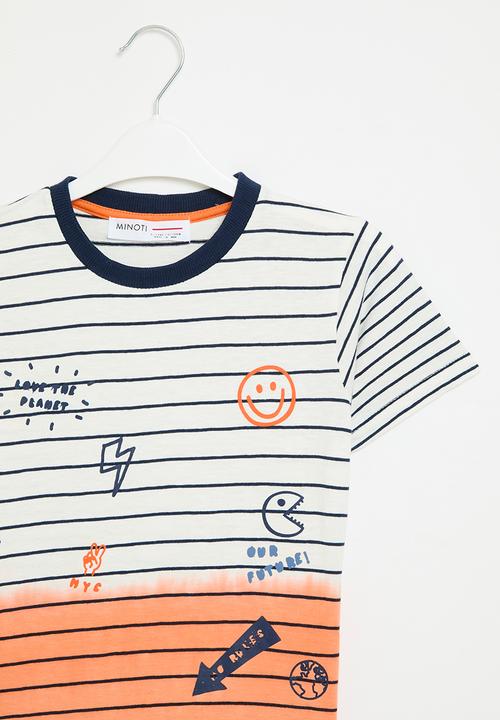 MINOTI - Striped slub dip dye T-shirt - orange & white
