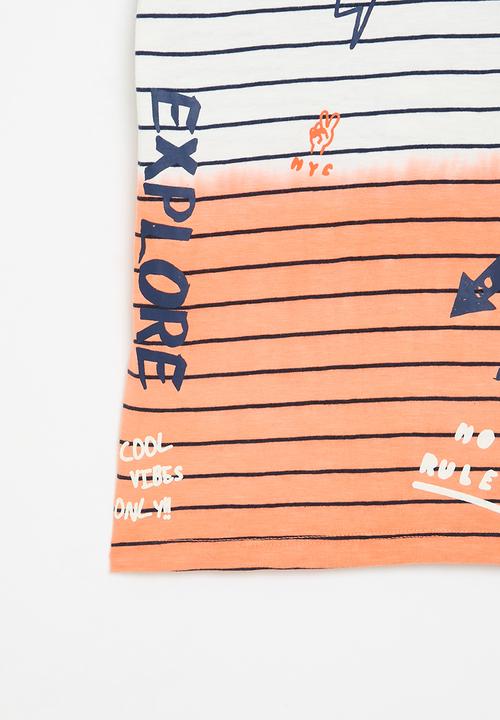 MINOTI - Striped slub dip dye T-shirt - orange & white