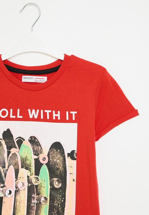 MINOTI - Boys basic roll with it roll sleeve tee - red