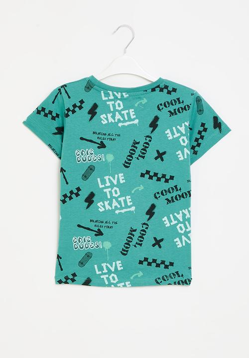 MINOTI - Boys green basic words aop crew tee - green 