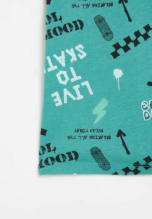 MINOTI - Boys green basic words aop crew tee - green 