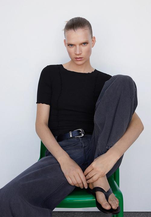 MANGO - T-shirt curli - black