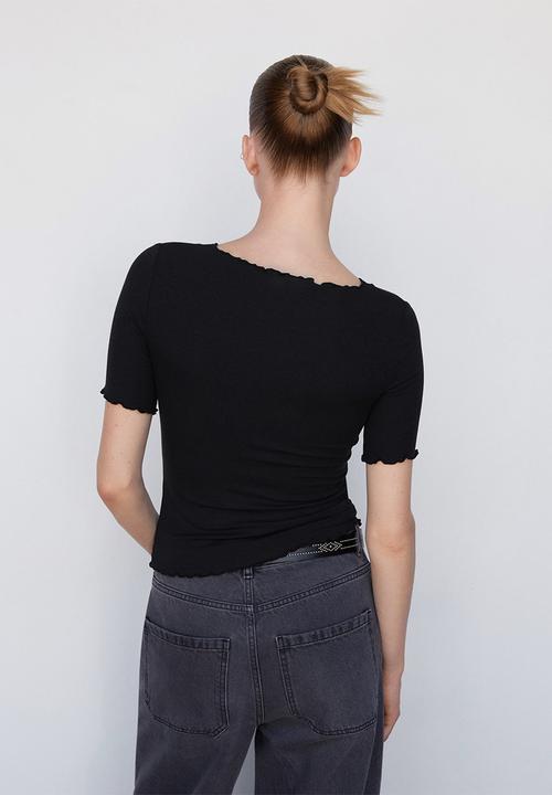 MANGO - T-shirt curli - black