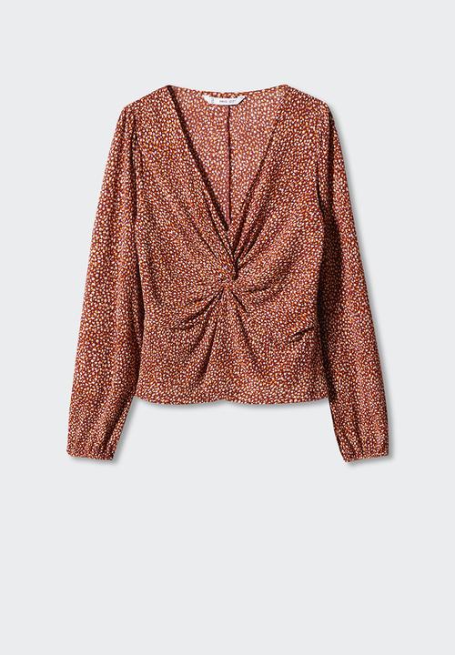 MANGO - Blouse pom - dark red
