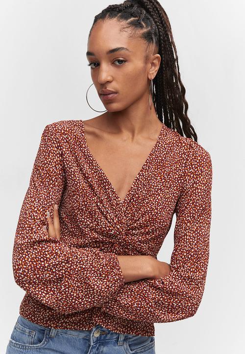 MANGO - Blouse pom - dark red