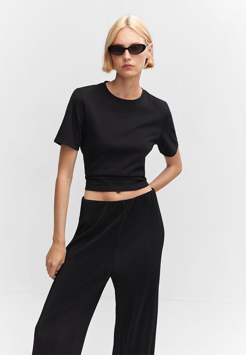 MANGO - Trousers plisat - black