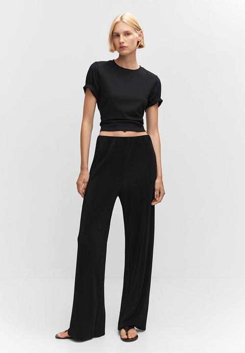 MANGO - Trousers plisat - black