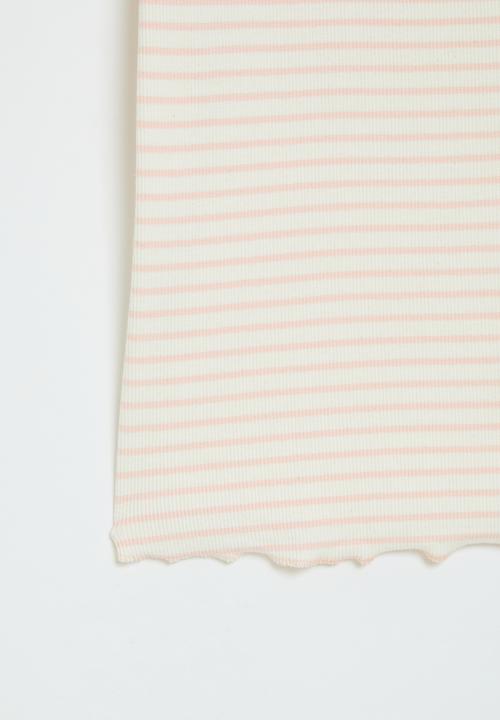 MINOTI - Girls cream pink stripe basic rib tee - cream pink