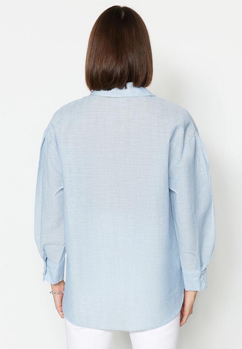 Trendyol - Oversized balloon sleeve shirt - blue
