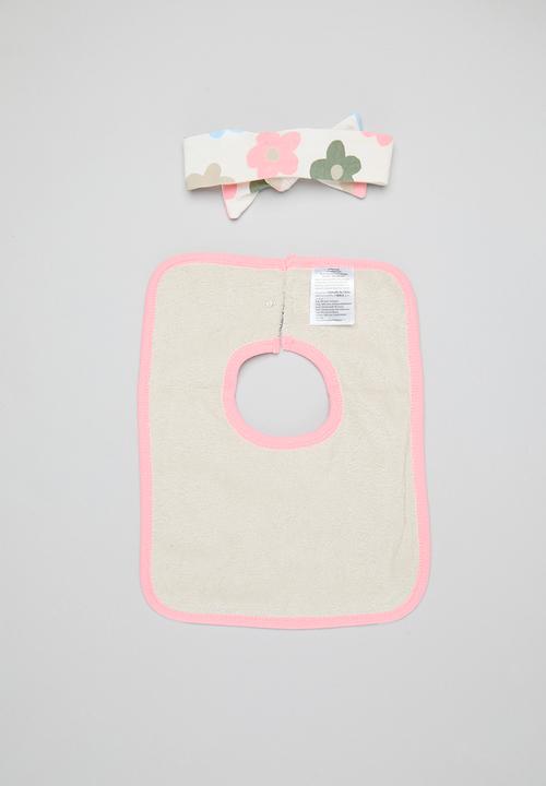 Cotton On - The square bib & bow tie headband set - coral dreams/vanilla/blair multi floral