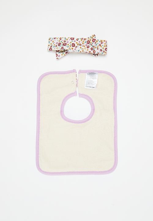 Cotton On - The square bib & bow tie headband set - vanilla / helena floral