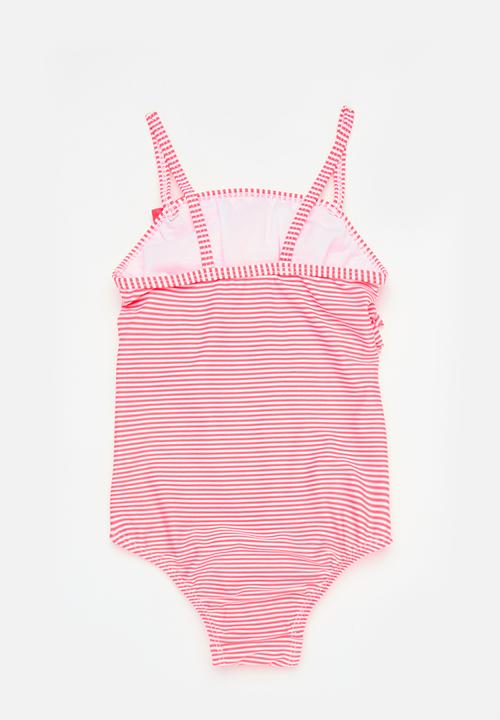 MINOTI - Striped laser cut swimsuit - pink