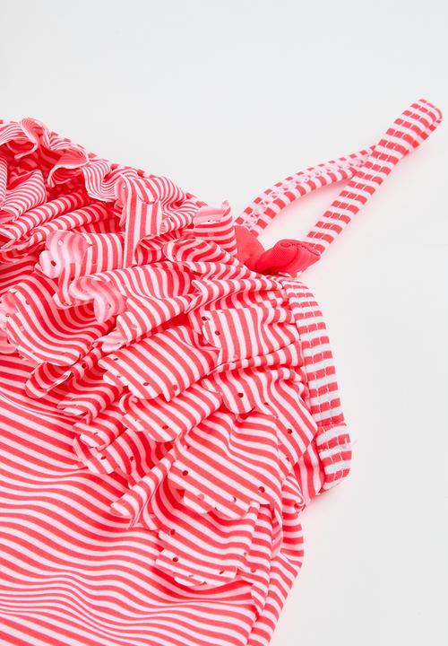 MINOTI - Striped laser cut swimsuit - pink
