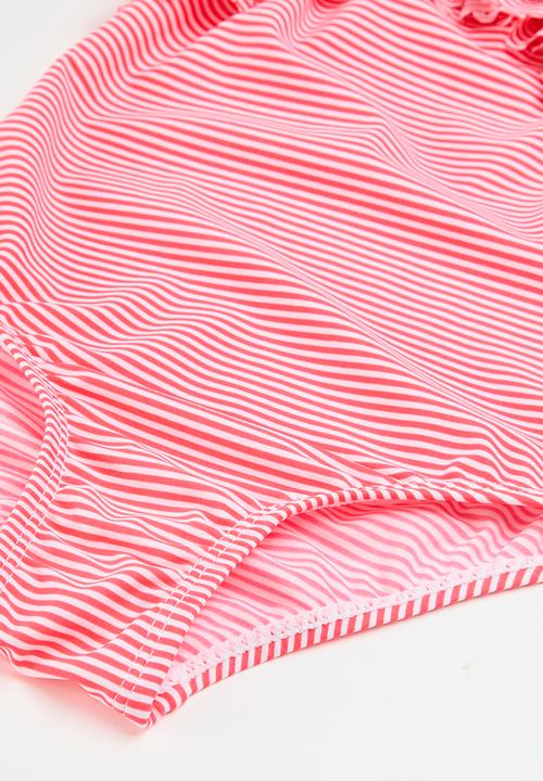 MINOTI - Striped laser cut swimsuit - pink