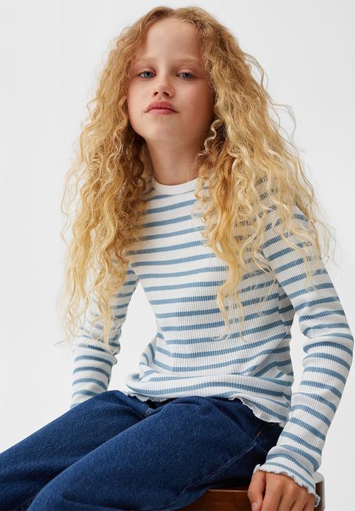 MANGO - T-shirt lines - sky blue