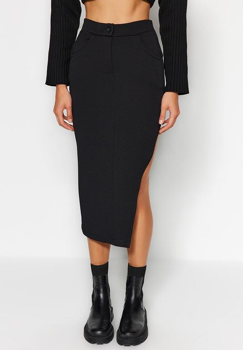 Trendyol - Pencil skirt with high slit - black