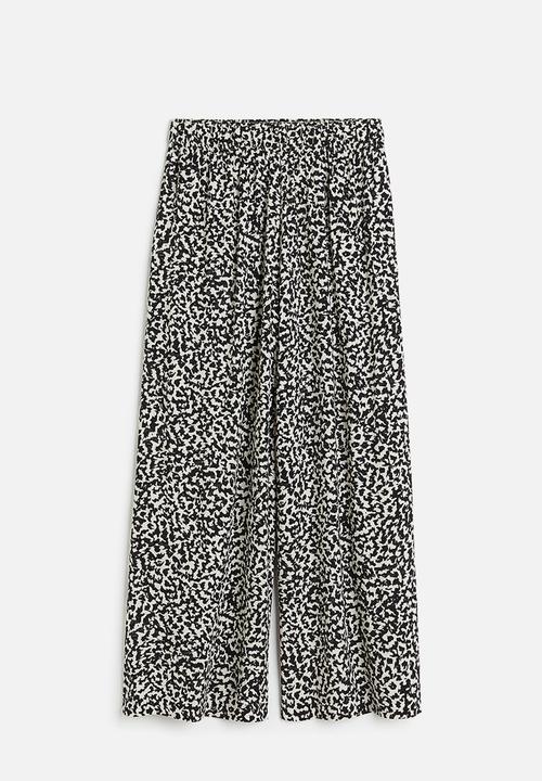 H&M - Cropped pull-on trousers - cream black patterned