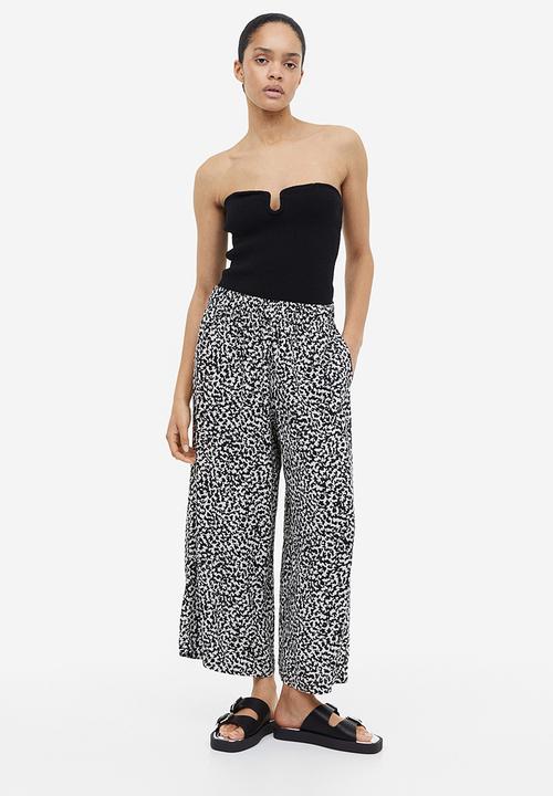 H&M - Cropped pull-on trousers - cream black patterned