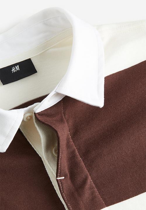 H&M - Oversized fit short-sleeved rugby shirt - brown & white striped 