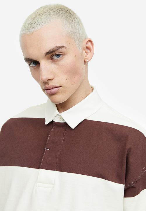 H&M - Oversized fit short-sleeved rugby shirt - brown & white striped 