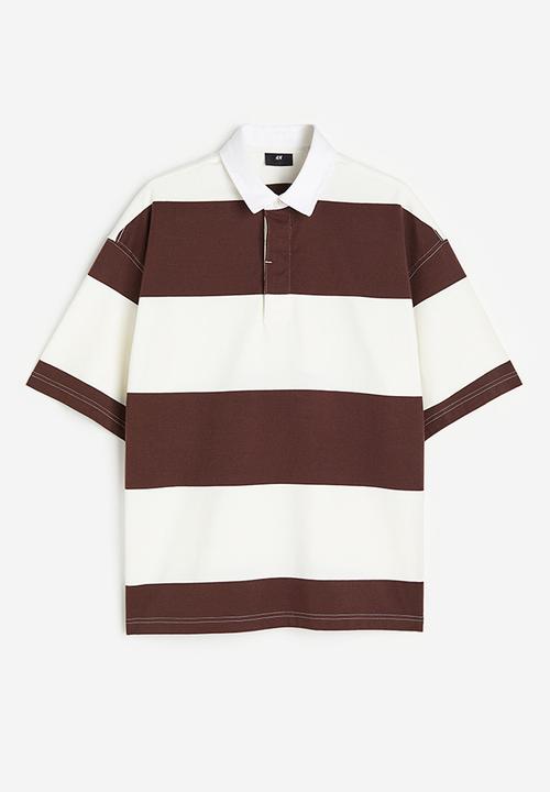 H&M - Oversized fit short-sleeved rugby shirt - brown & white striped 