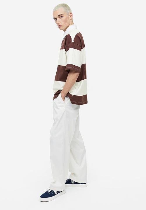 H&M - Oversized fit short-sleeved rugby shirt - brown & white striped 