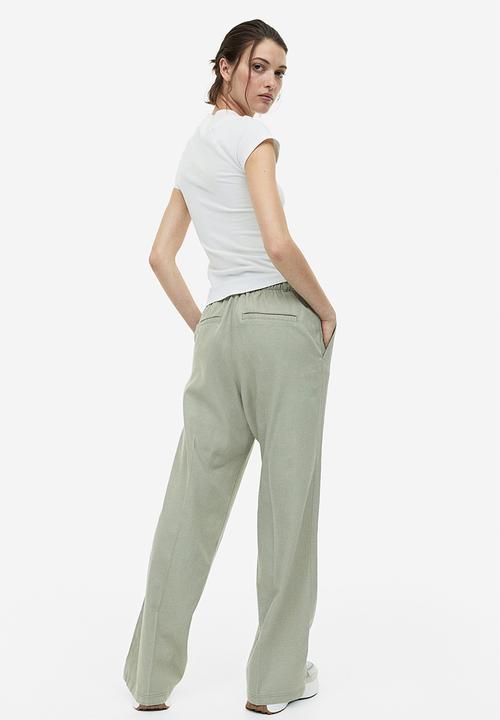 H&M - Linen-blend twill trousers - light khaki green