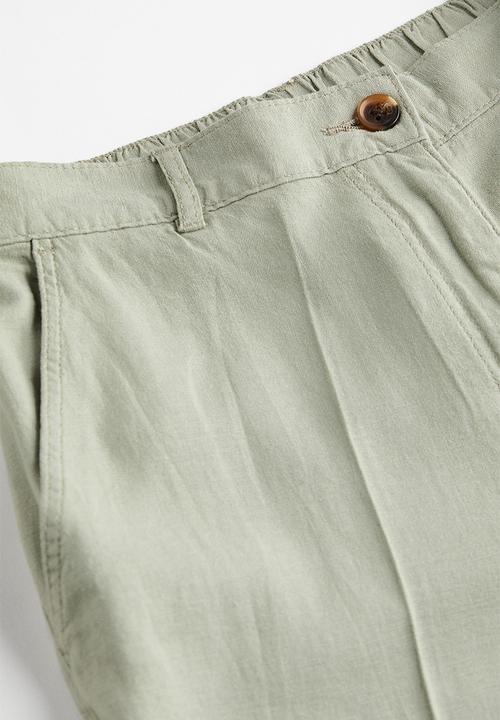 H&M - Linen-blend twill trousers - light khaki green