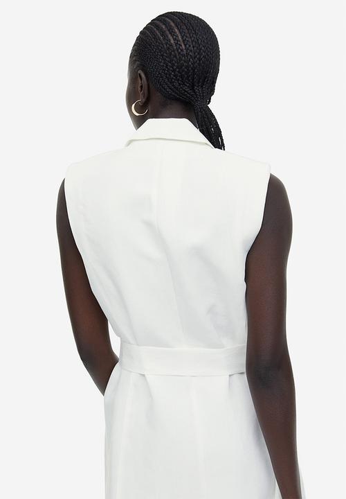 H&M - Linen-blend tie-belt dress - white