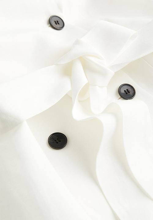 H&M - Linen-blend tie-belt dress - white