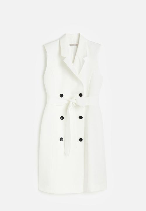 H&M - Linen-blend tie-belt dress - white