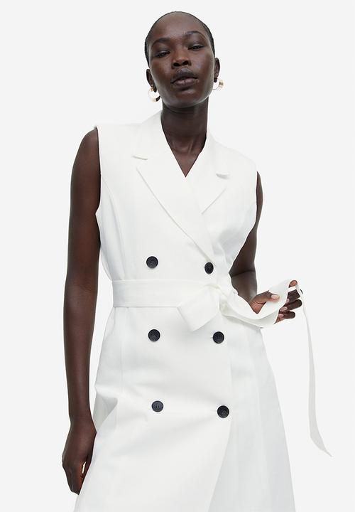 H&M - Linen-blend tie-belt dress - white