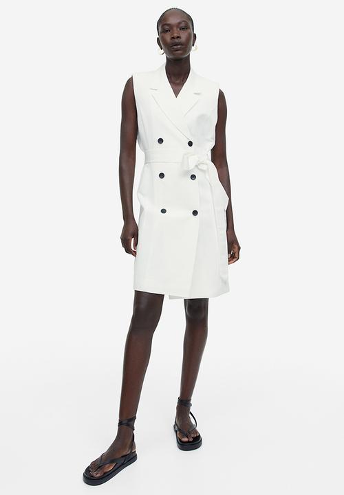 H&M - Linen-blend tie-belt dress - white