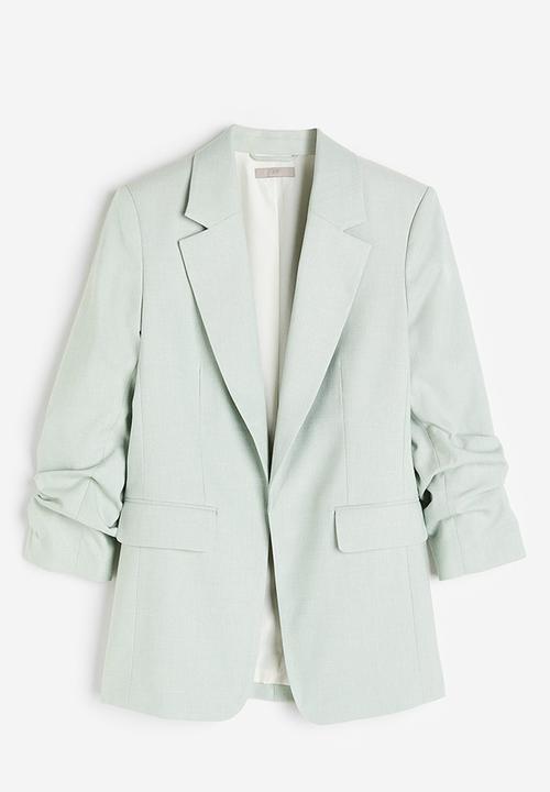 H&M - Gathered-sleeve blazer - mint green 