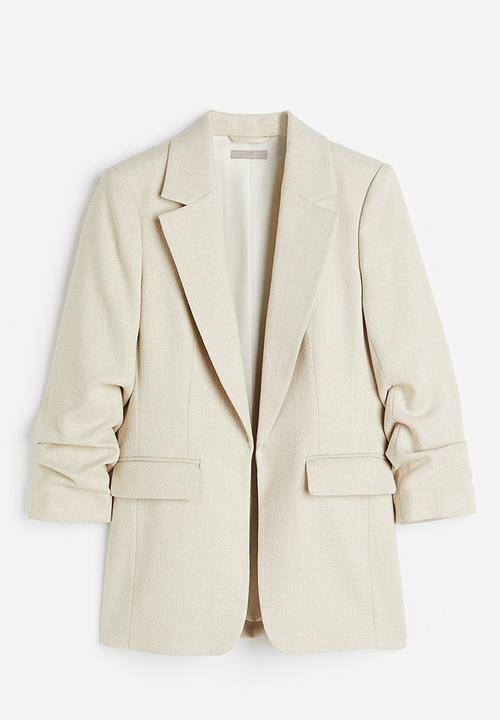H&M - Gathered-sleeve blazer - light beige 