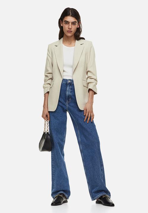 H&M - Gathered-sleeve blazer - light beige 