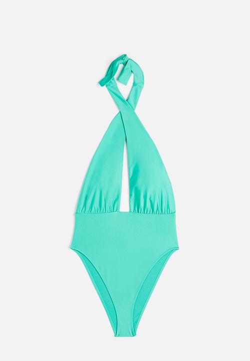 H&M - High-leg halterneck swimsuit - - bright green