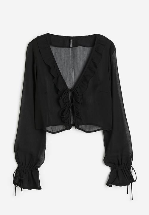 H&M - Frill-trimmed crêpe blouse - black