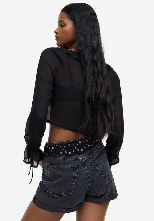 H&M - Frill-trimmed crêpe blouse - black