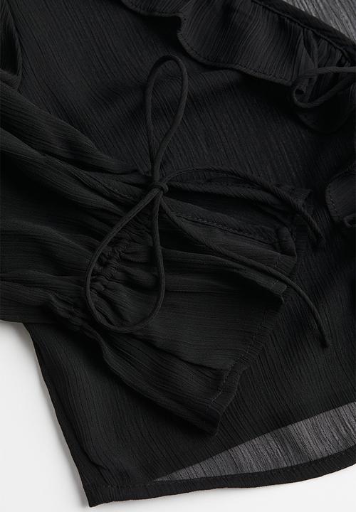 H&M - Frill-trimmed crêpe blouse - black