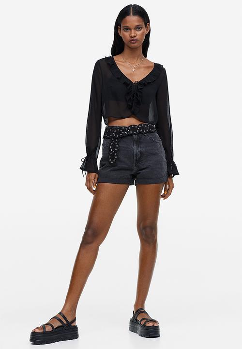 H&M - Frill-trimmed crêpe blouse - black