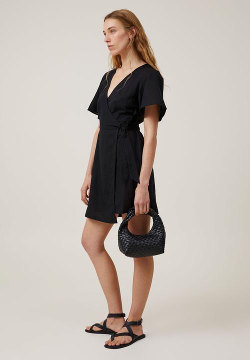 Cotton On - Wrap mini dress - black