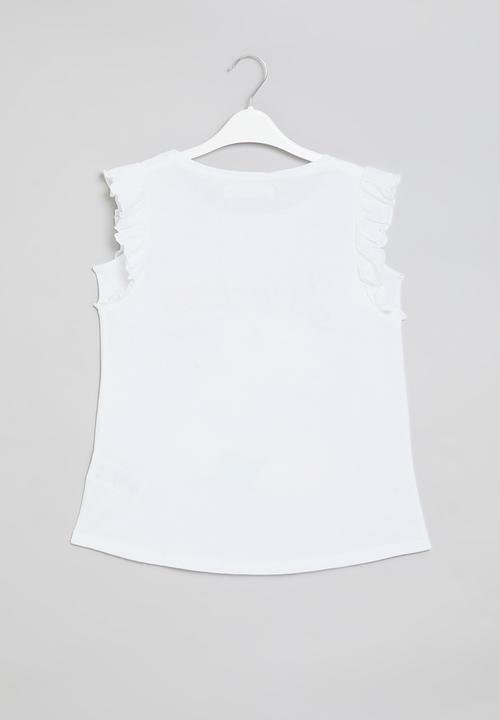 MINOTI - Jersey frill sleeveless sequin top - white
