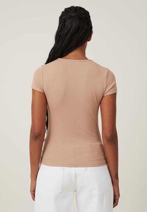 Cotton On - TThe one organic rib crew short sleeve tee - chestnut