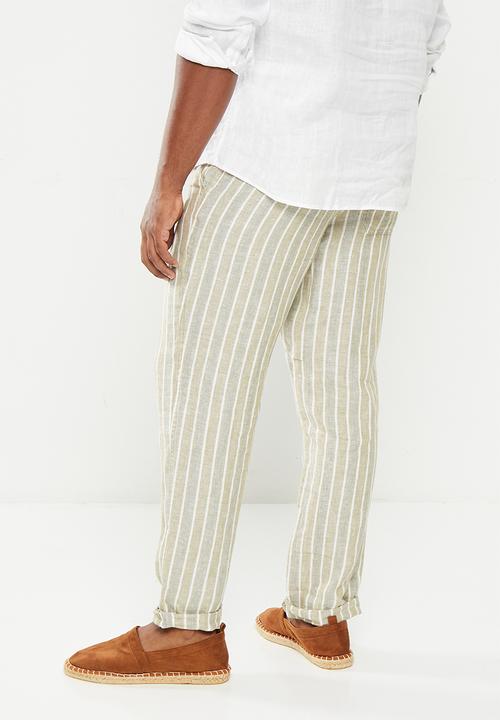 Cotton On - Linen pant - khaki sand stripe