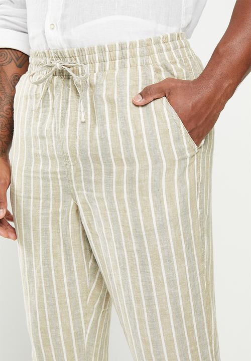 Cotton On - Linen pant - khaki sand stripe