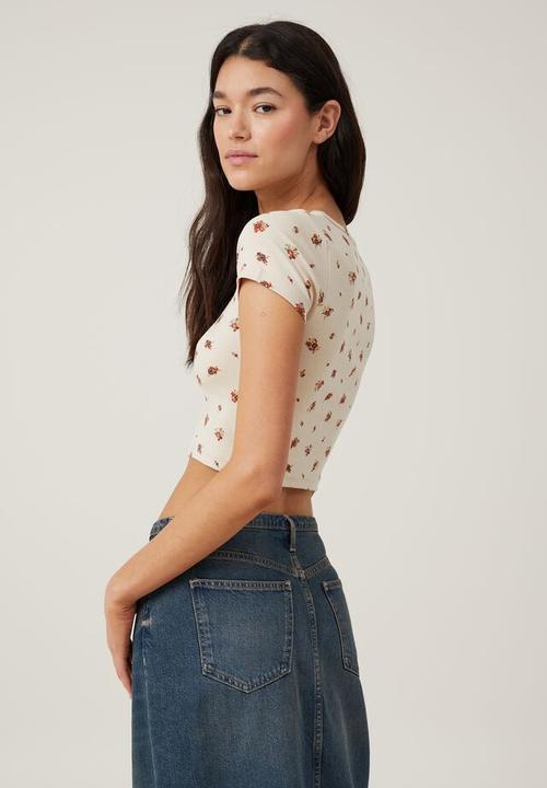 Cotton On - Sammie scoop neck short sleeve - beth ditsy stone
