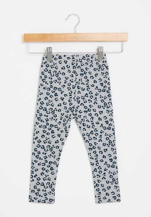 MINOTI - Girls grey leopard aop basic legging - grey marl aop