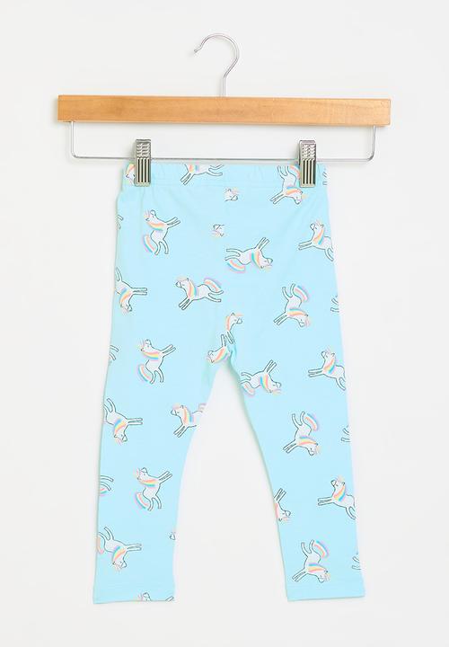 MINOTI - Girls aqua unicorns basic legging - aqua 