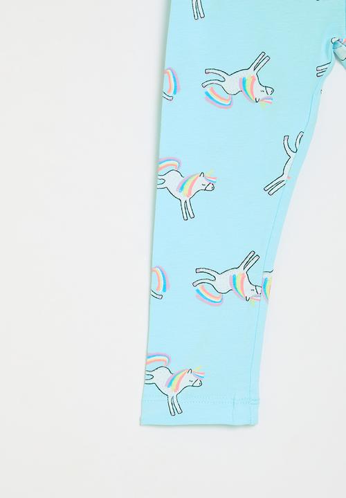 MINOTI - Girls aqua unicorns basic legging - aqua 